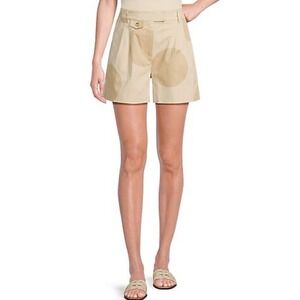 Le ALX Women Tan Cream Oversized Polka Dot High Waisted Cotton Shorts Size 0 New